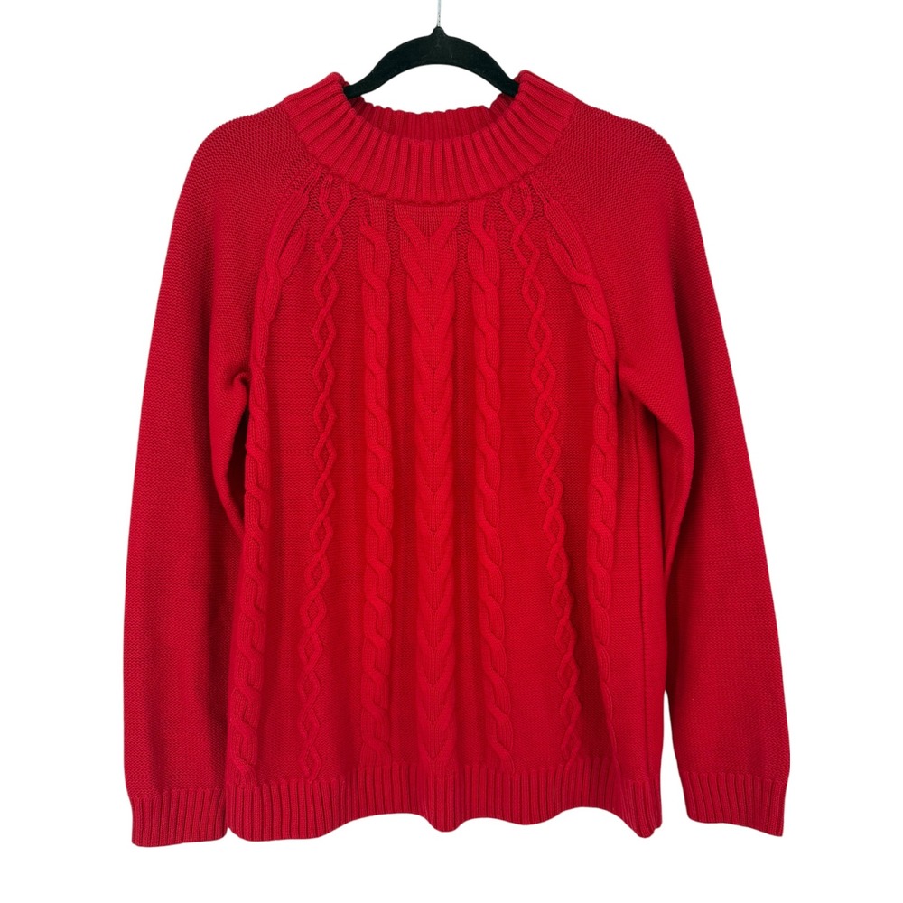 NWT Talbots Womens Red Cable Knit 100% Cotton Sweater Size Medium Preppy Classic